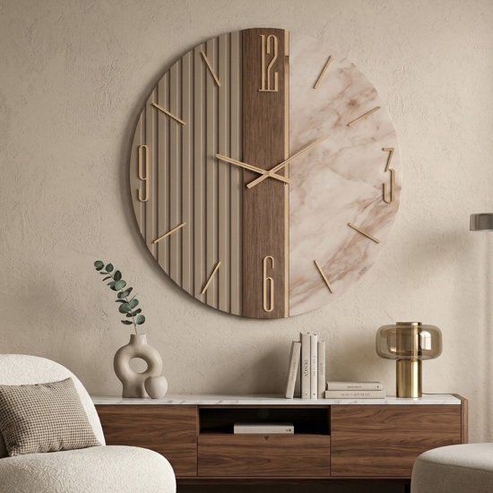 Orologio tondo design 80cm effetto marmo per soggiorno