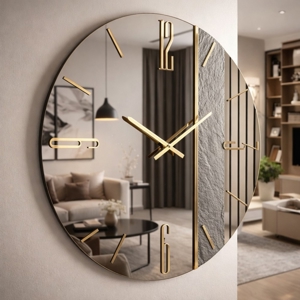 Grande orologio da parete 80cm tondo resina specchiato bronzo