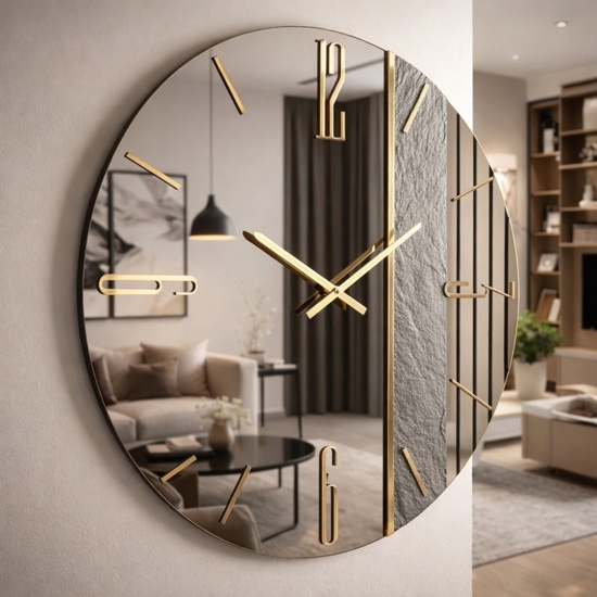 Grande orologio da parete 80cm tondo resina specchiato bronzo