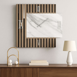 Grande orologio da parete 80x80 legno effetto marmo per soggiorno