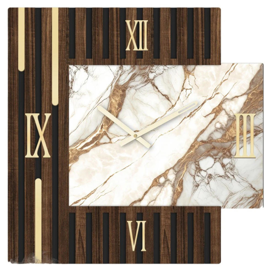 Grande orologio per parete elegante 80x80 legno resina effetto marmorizzato