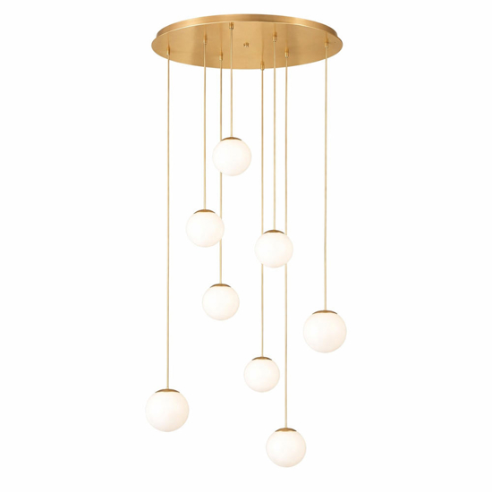 Ondaluce santos lampadario a sospensione oro moderno 8 luci 60w 3000k sfere vetro bianco