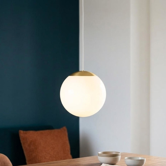Lampada da bagno a sospensione santos ondaluce oro sfera vetro bianco led 7w 3000k