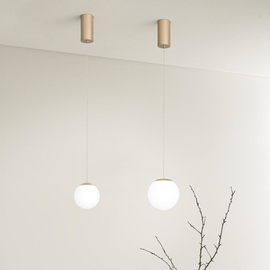 Lampada da bagno a sospensione santos ondaluce oro sfera vetro bianco led 7w 3000k