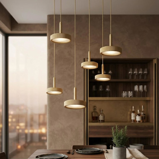Lampadario da cucina moderna ondaluce nina oro 6 luci led 3000k dimmerabile