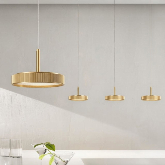 Lampadario da cucina moderna ondaluce nina oro 6 luci led 3000k dimmerabile