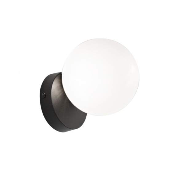 Ondaluce applique pallina nera da comodino camera da letto vetro bianco