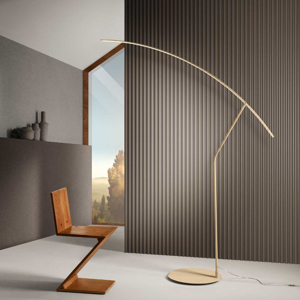 Ondaluce folaga piantana ad arco moderna oro led 3000k dimmerabile