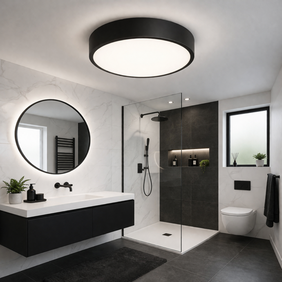 Ideal lux ray pl d30 plafoniera da bagno nera led 13w 3000k-4000k ip44