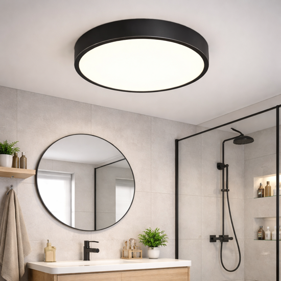 Ideal lux ray pl d40 plafoniera da bagno tonda led 3000k 4000k nera ip44