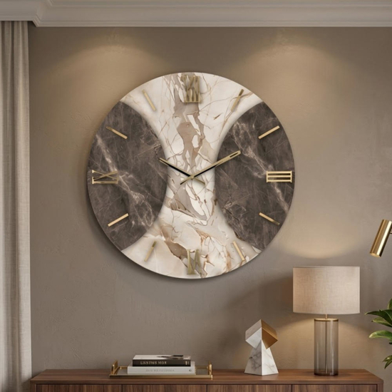 Orologio a parete moderno effetto marmo design numeri romani oro 60cm