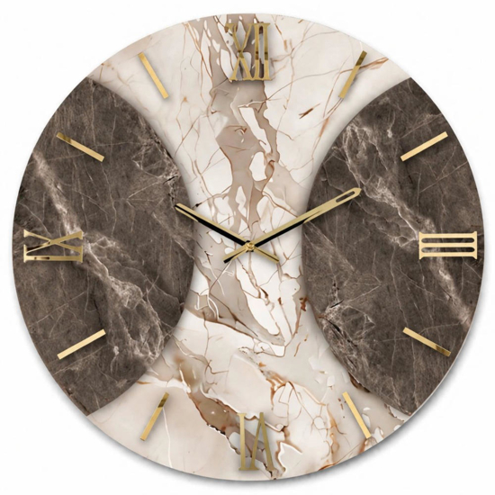 Orologio a parete moderno effetto marmo design numeri romani oro 60cm