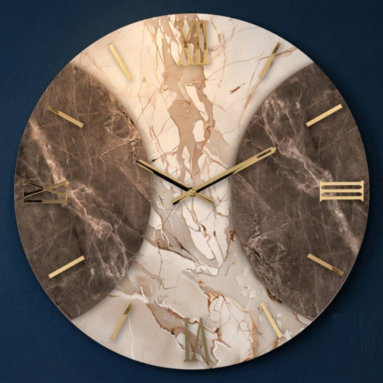 Orologio a parete moderno effetto marmo design numeri romani oro 60cm