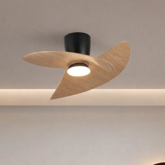 Lampadario ventilatore con pale luce led cct nero e legno stanza 13mq con telecomando