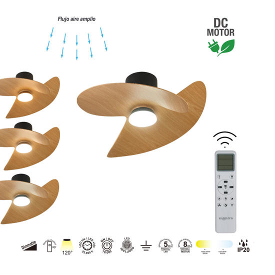 Lampadario ventilatore con pale luce led cct nero e legno stanza 13mq con telecomando