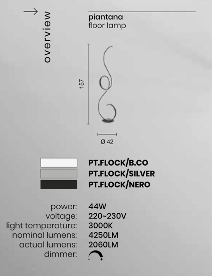 Piantana ondaluce pt flok led 44w 3000k design moderna bianca dimmerabile