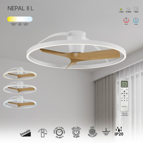 Plafoniera con ventilatore led cct bianco pale legno 13mq con telecomando