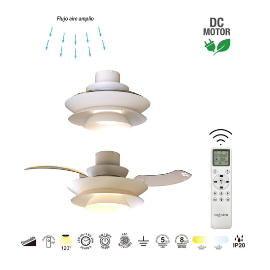 Ventilatore con pale nascoste bianco con telecomando led cct 13-20mq