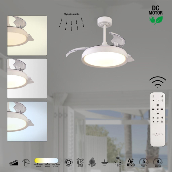 Piccolo ventilatore pale a scomparsa stanza 13mq bianco led cct motore silenzioso