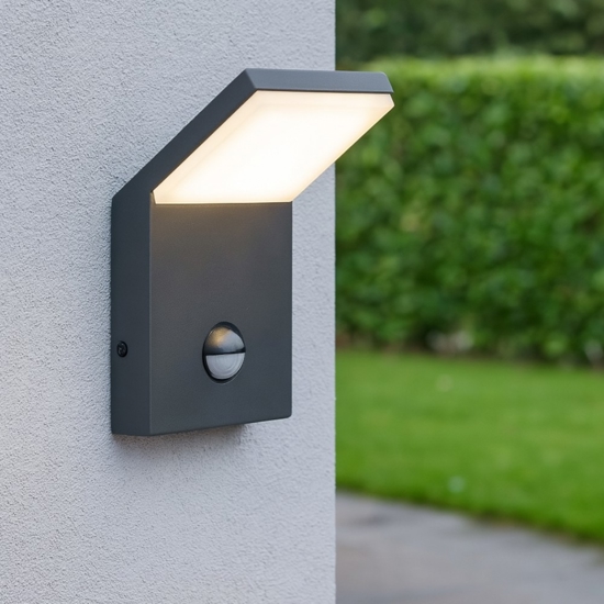 Applique da esterno con sensore movimento led 8w 3000k antracite anti corrosione