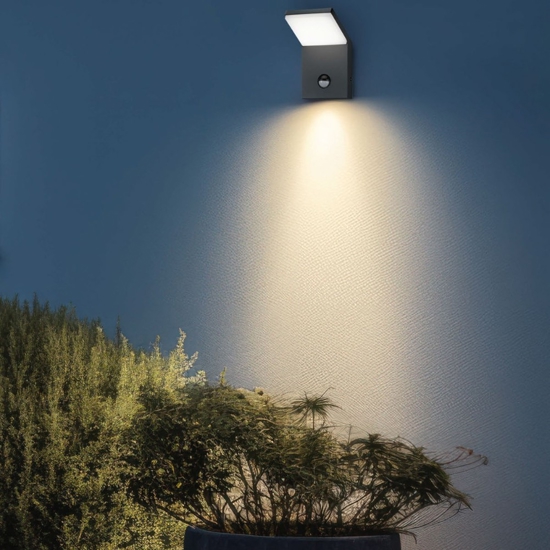 Applique da esterno con sensore movimento led 8w 3000k antracite anti corrosione