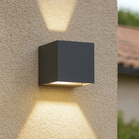 Applique cubo da esterno antracite moderna led 6w 3000k anti corrosione