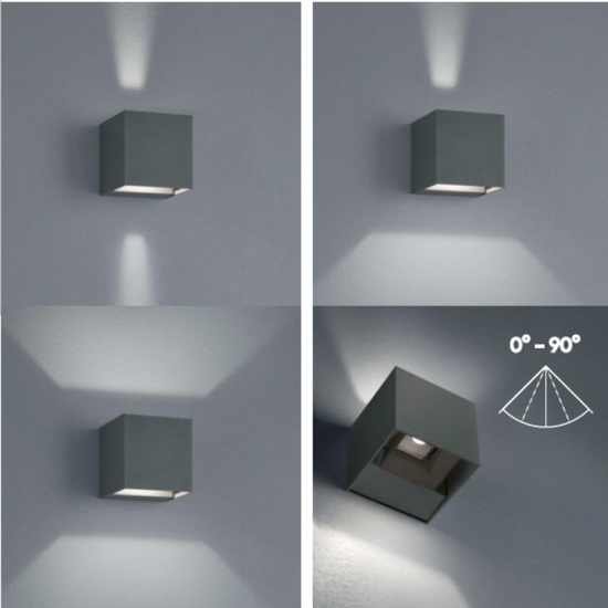 Applique cubo da esterno antracite moderna led 6w 3000k anti corrosione