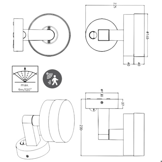 Applique da esterno led 8w con sensore di movimento anti corrosione