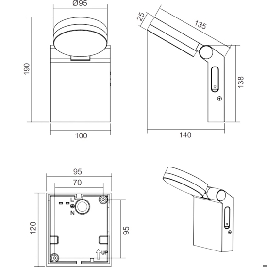 Applique antracite da esterno orientabile led anti corrosione