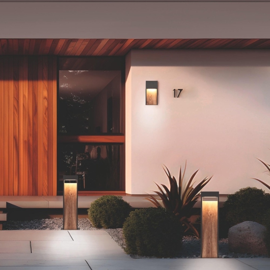Applique per esterni antracite effetto legno led 3000k ip44 anti corrosione