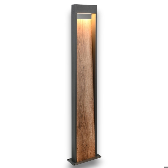 Lampione da giardinoantracite moderno effetto legno led 11w 3000k
