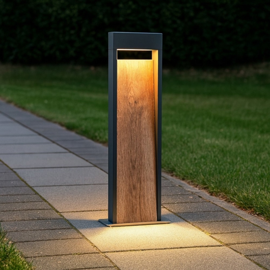 Lampioncino da giardino anti corrosione antracite effetto legno led 3000k