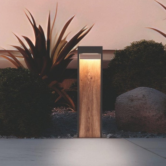 Lampioncino da giardino anti corrosione antracite effetto legno led 3000k