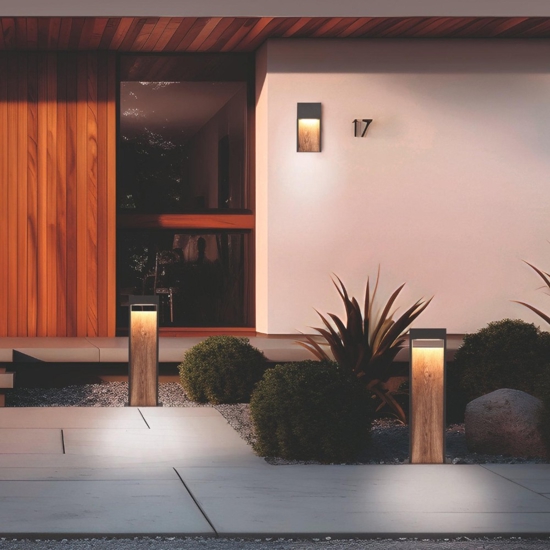 Lampioncino da giardino anti corrosione antracite effetto legno led 3000k