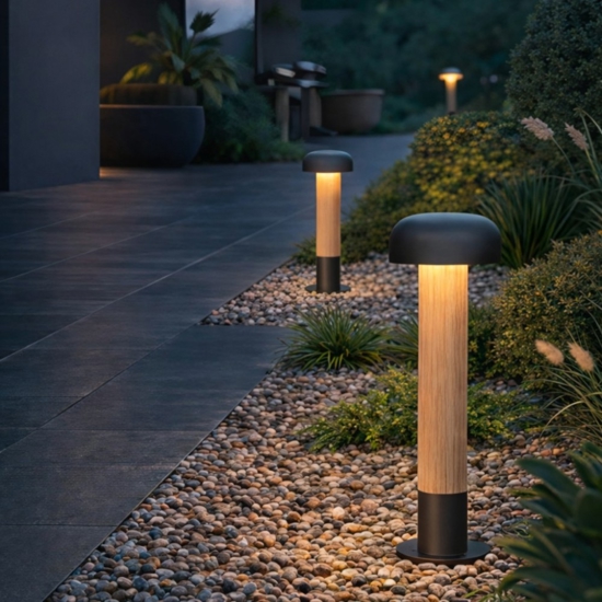 Lampione per esterno ip54 h84 cm effetto legno