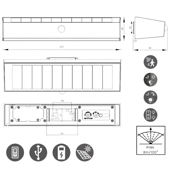 Applique bianco da esterno ibrido luce solare led con sensore di movimento crepuscolare