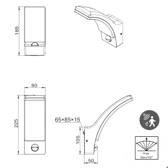 Applique da esterno ip44 led 4000k sensore di movimento