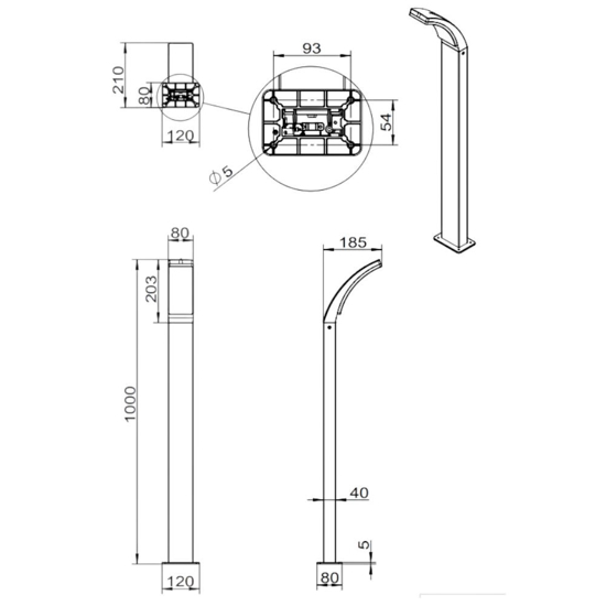 Lampione per giardino esterno led 12,5w grigio antracite