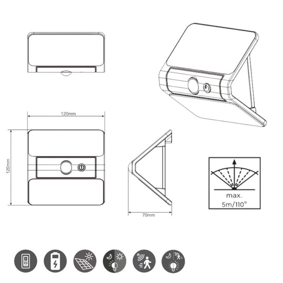 Applique nera da esterno led 2,5w sensore di movimento