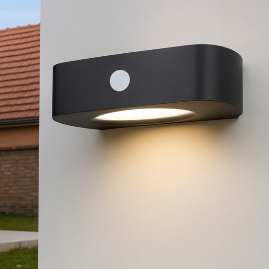 Applique nero da esterno ibrido luce solare led con sensore di movimento crepuscolare