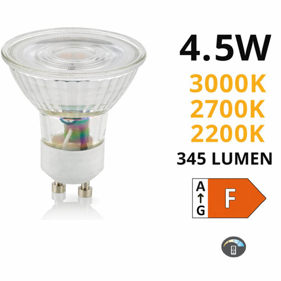 Lampadina gu10 led 4,5w cct 2200k 2700k 3000k 345 lumen ottica 36