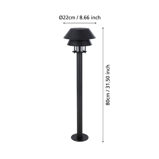 Lampione da esterno giardino h80 cm nero vetro ip65