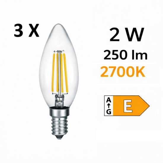 Confezione 3 lampadine e14 led 2w 2700k 250 lumen