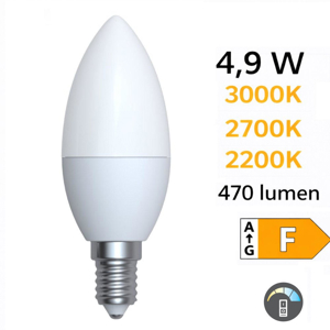Lampadina led e14 4,9w 3000k 2700k 2200k 470 lumen dimmerabile