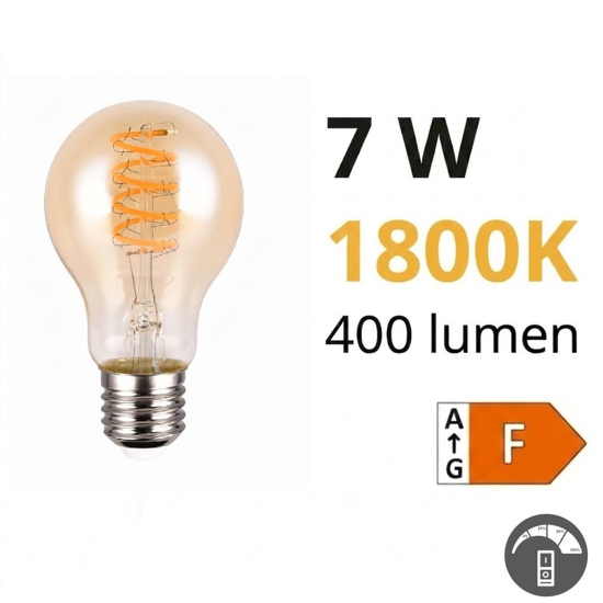 Lampadina e27 filamento ambrata led 7w 1800k 400 lumen dimmerabile