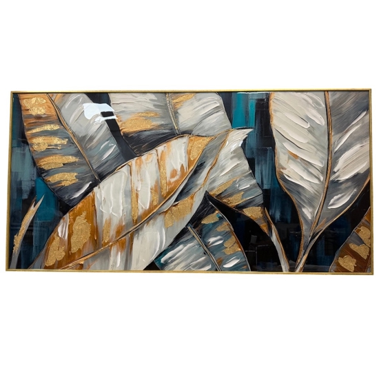 Quadro foglie di palma cornice oro 150x75cm decoro resina lucido