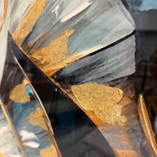 Quadro foglie di palma cornice oro 150x75cm decoro resina lucido