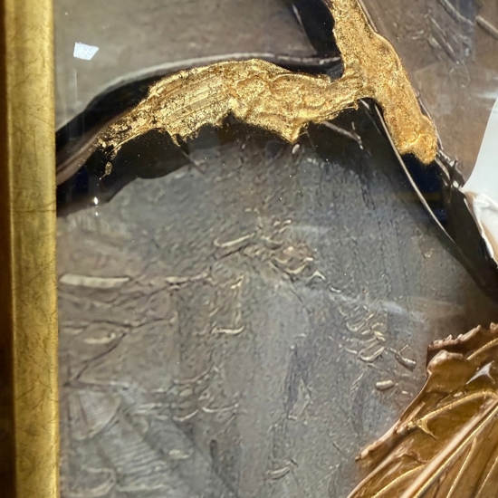Quadro floreale avorio oro 150x75cm decoro resina lucido cornice oro