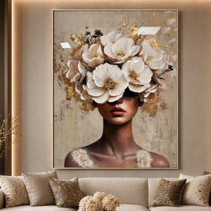 Quadro verticale donna floreale 80x120cm moderno decoro resina lucida