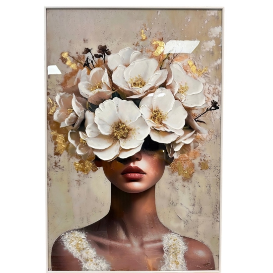 Quadro verticale donna floreale 80x120cm moderno decoro resina lucida